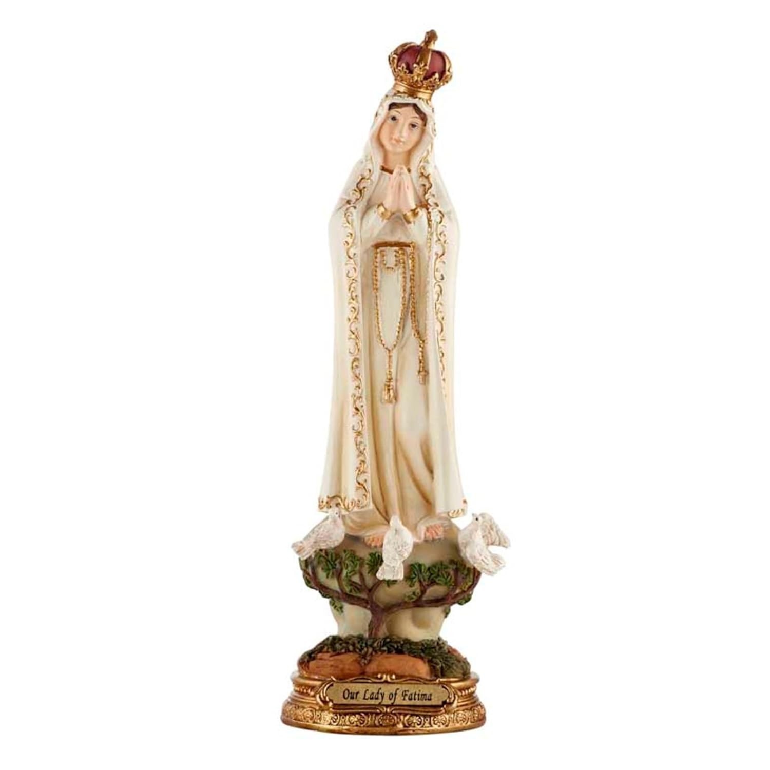 Estátua de Nossa Senhora de Fátima - Edição Especial 100º Aniversário - 20 cm - Resina com Detalhes Dourados