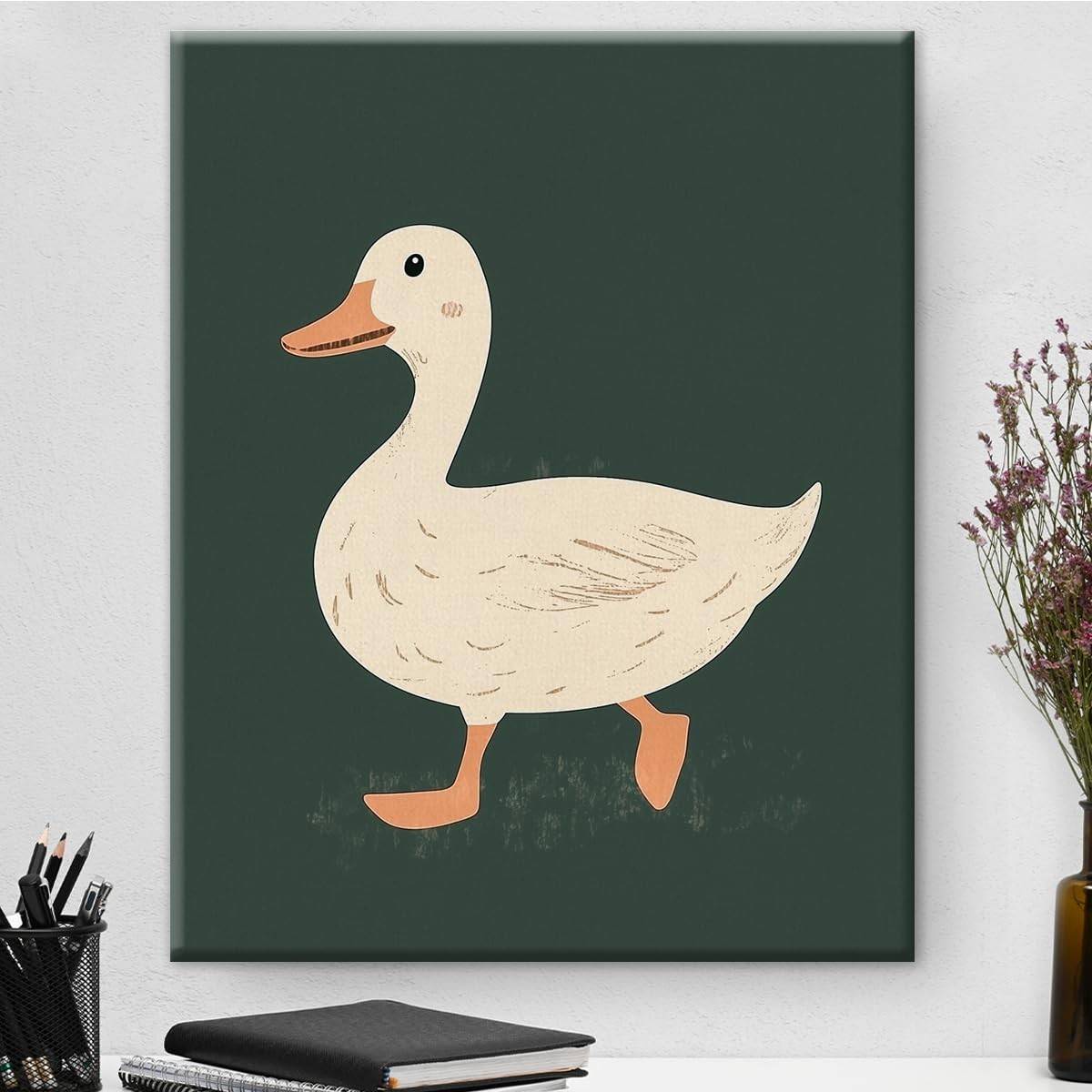 Arte de Parede Emoldurada Ganso Fofo - Pintura Animal de Fazenda para Quarto Infantil 20x25cm