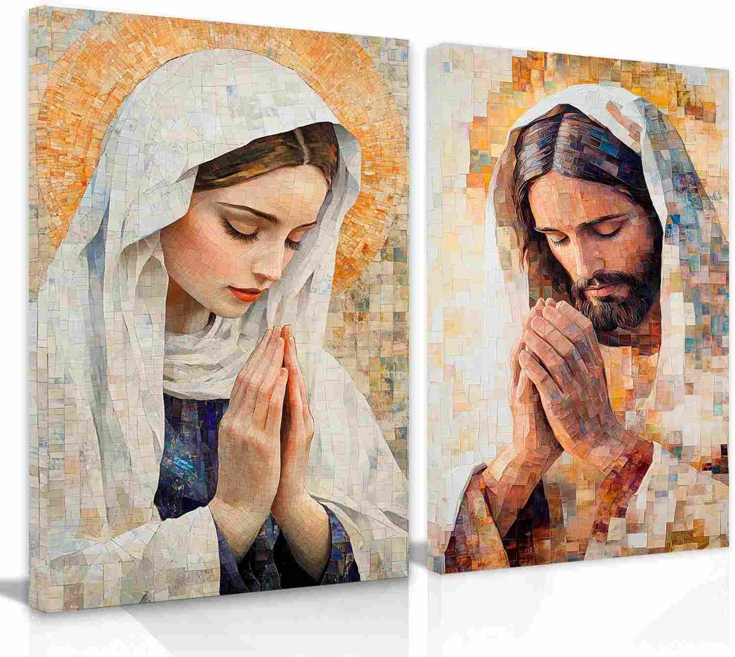 Kit 2 Quadros Decorativos Canvas 60x90 cm - Jesus e Maria | Decore com Fé e Estilo