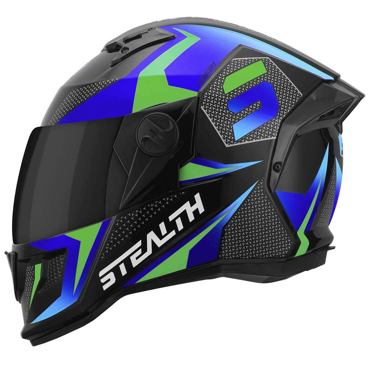 Capacete Fechado Pro Tork Stealth Concept Azul/Verde Brilhante - TAM 56 - Viseira Fumê