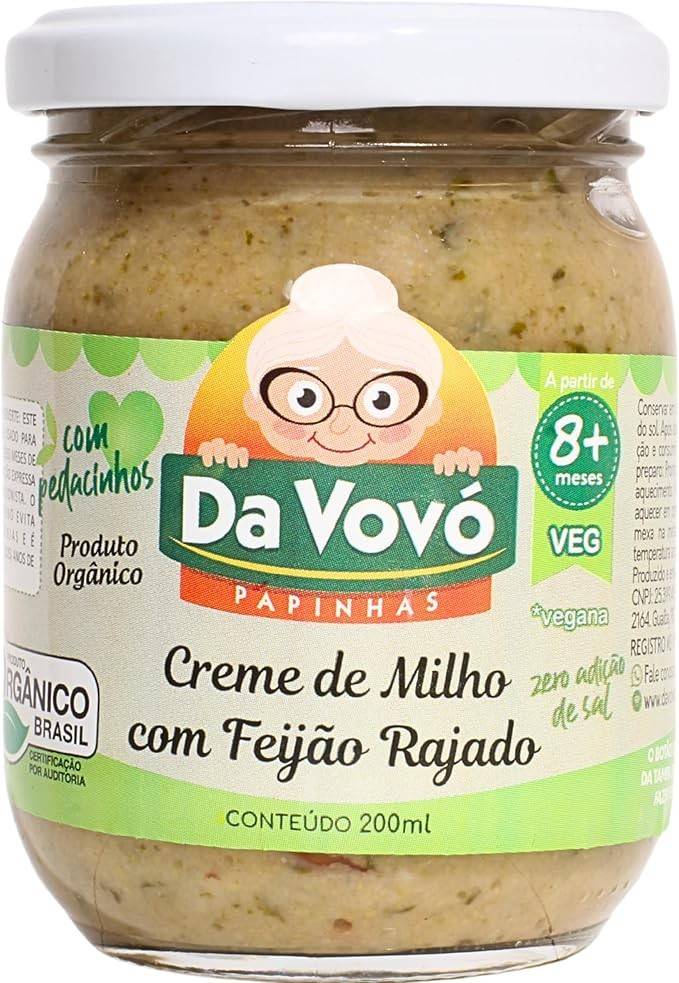 Da Vovó, Papinha Infantil, Vegana, Linha +8, Creme de milho com Feijão ralado, 200ml