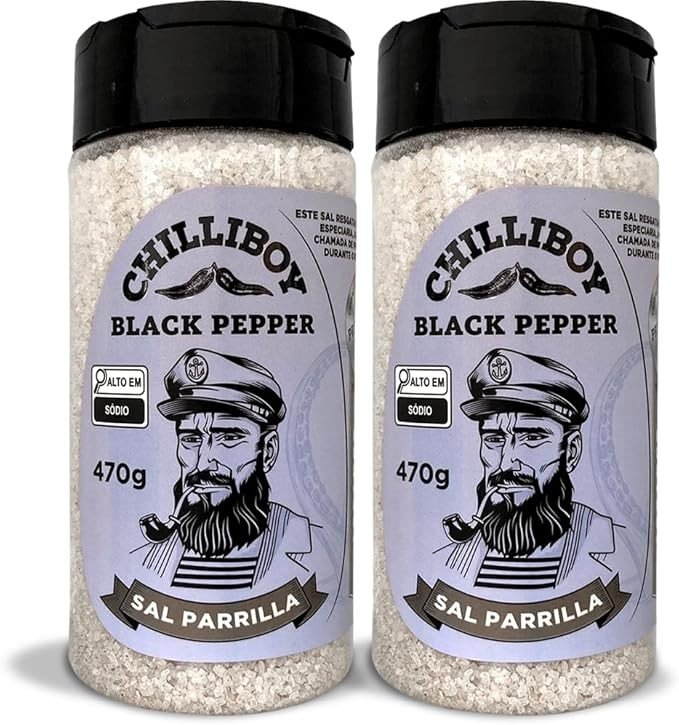 Sal de ParrillaChilliBoy, Feito com Pimenta do Reino, Ideal para carnes e legumes, pacote com 2 unidades