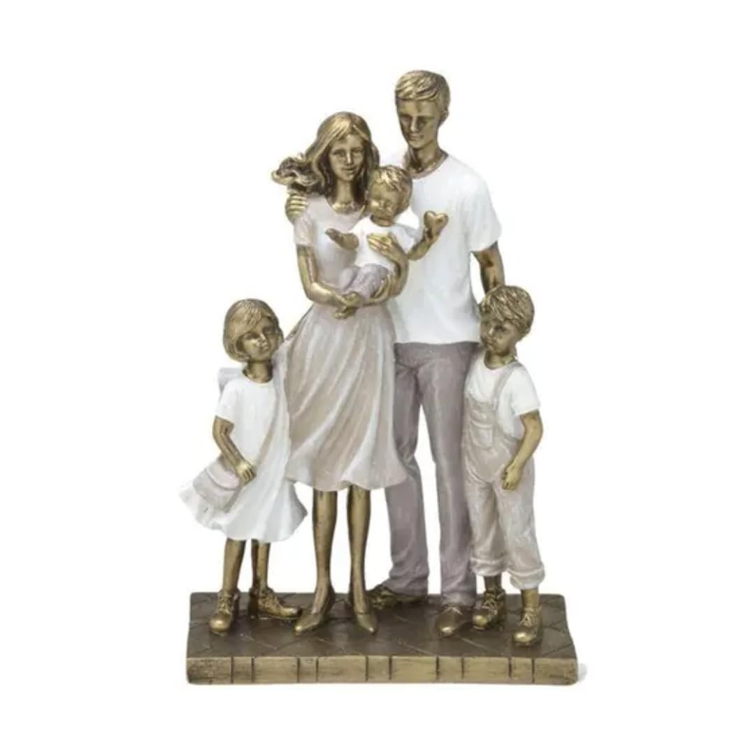 Escultura Família Feliz em Resina - 4 Pessoas, Branco e Dourado | Decoração Moderna e Elegante