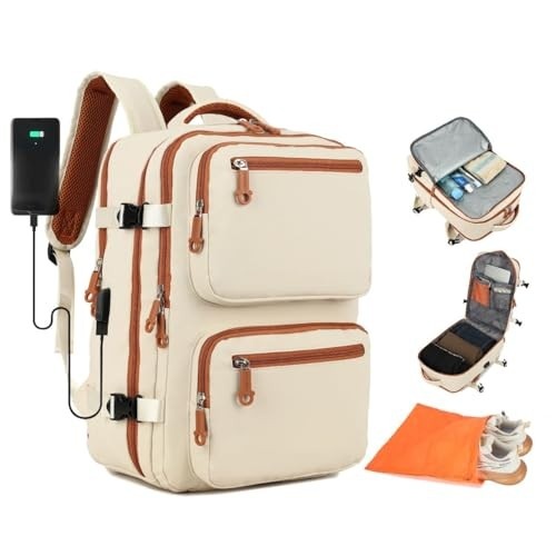 Mochila de Viagem Masculina Feminina Reforçada Executiva Grande Mochila para Notebook Trabalho Viagem Escola com Cabo de Aço Impermeável com Saídas USB Unissex + Capa para Tenis