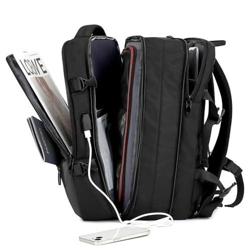 IceSelect Mochila de Viagem Expansivel Grande Masculina Feminina,Mochila Avião para Notebook 17,Executiva,Antifurto,Reforçada,USB,Impermeável,Escolar,Faculdade,Trabalho,Presente