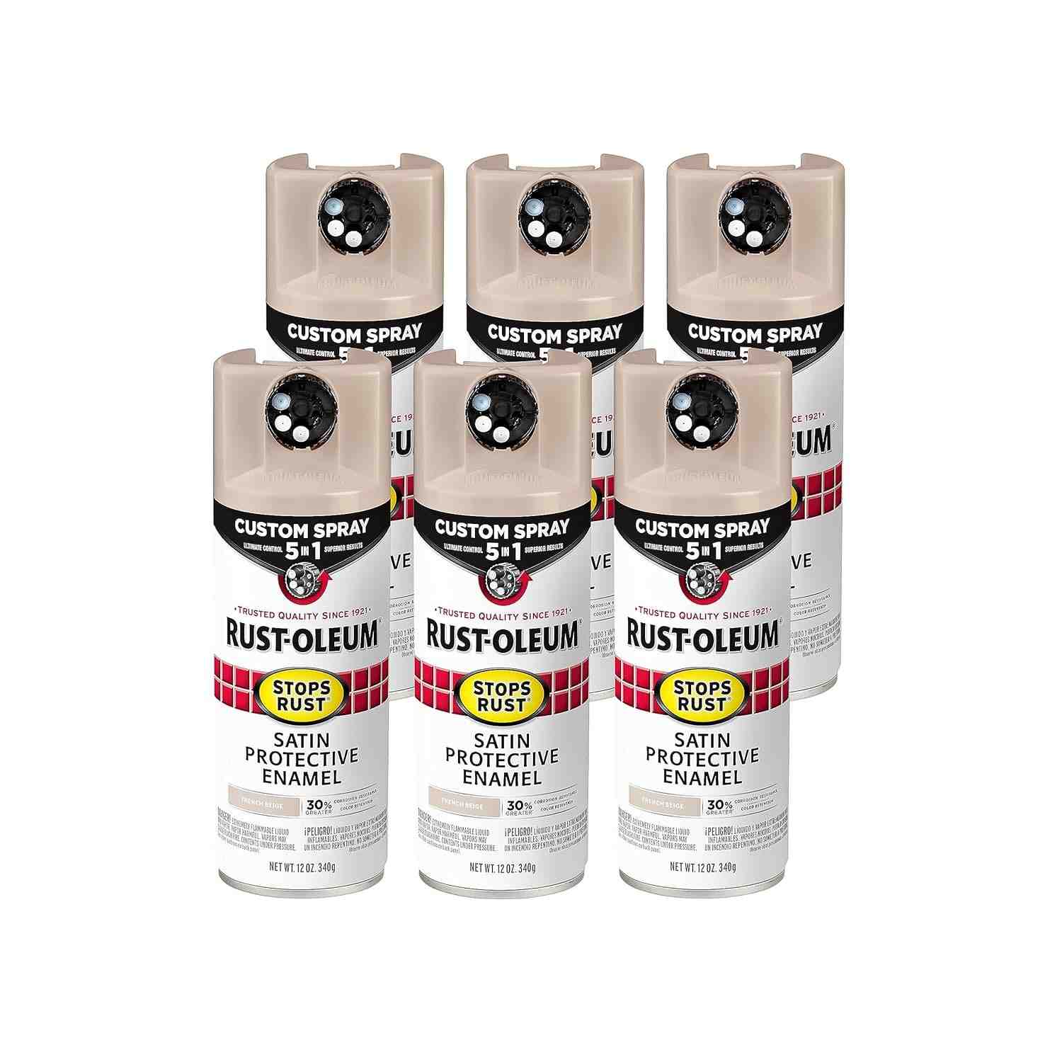 Rust-Oleum 376879-6PK Stops Ferrugem Tinta Spray 5 em 1 Cetim Bege Francês 340g - Pacote com 6