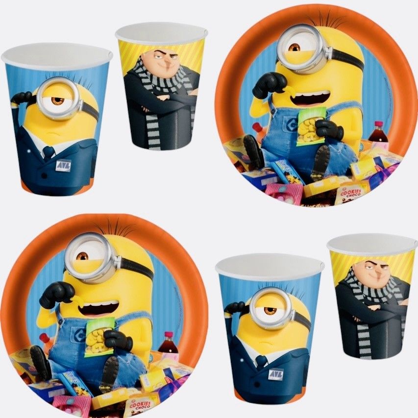 Festa Minions: Kit 8 Pratos + 8 Copos Descartáveis