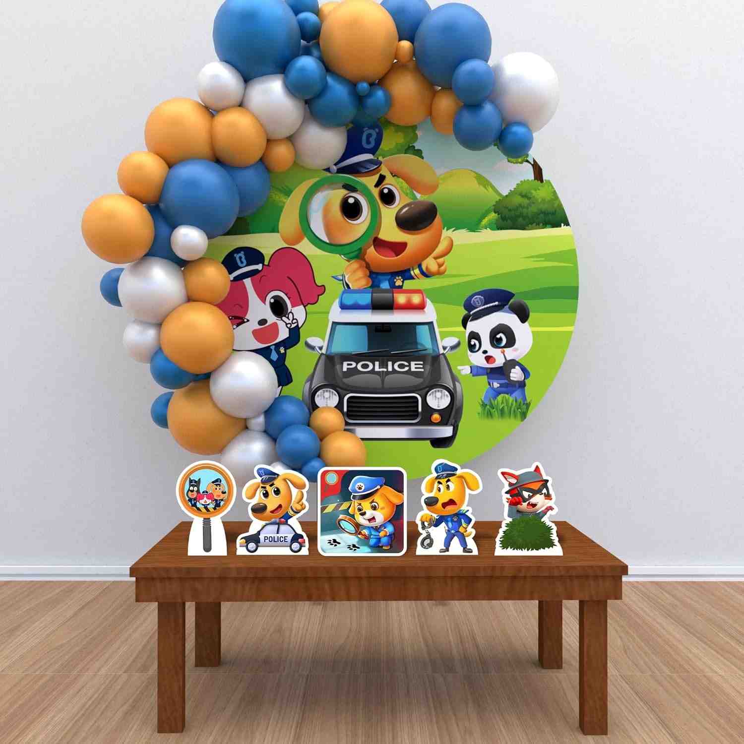 Kit Decoração Painel Redondo Festa Infantil Detetive Labrador - 1,50m