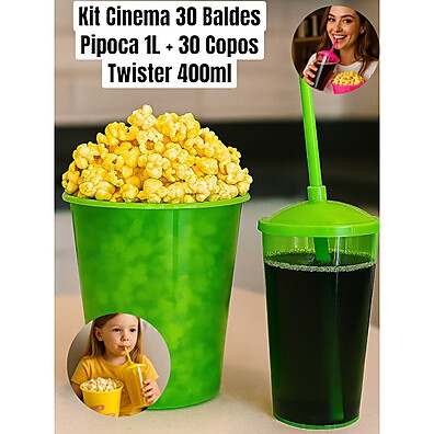 Kit Cinema 30 Peças: Baldes e Copos para Festa!