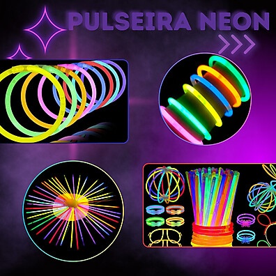 Kit 100 Pulseiras Neon Fluorescentes para Festa