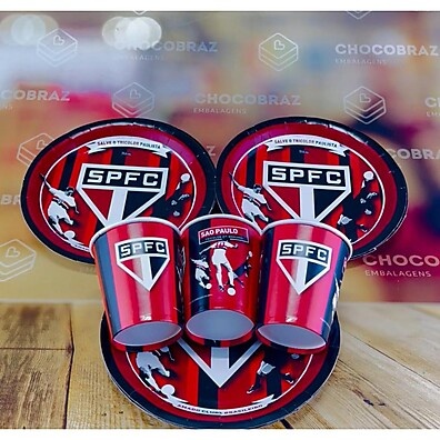 Festa São Paulo FC: Kit 16 Pratos + 16 Copos!