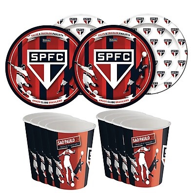 Festa São Paulo FC: Kit 8 Pratos + 8 Copos