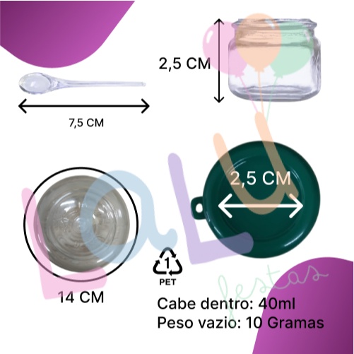 Potes de Papinha Plástica Reforçado com Colher – Ideal para Lembrancinhas e Festas