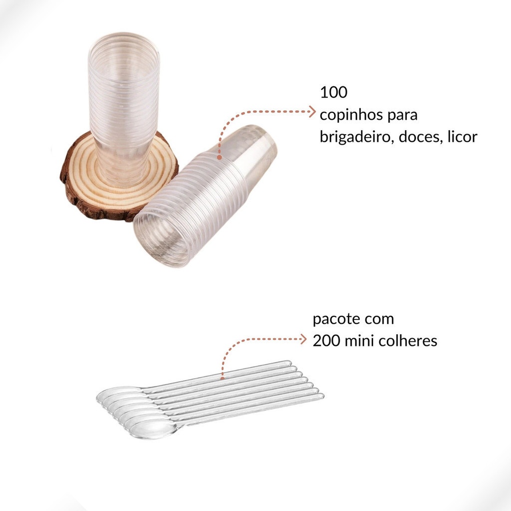 Kit 100 Copinhos + Mini Colher para Docinhos Perfeito para Festas