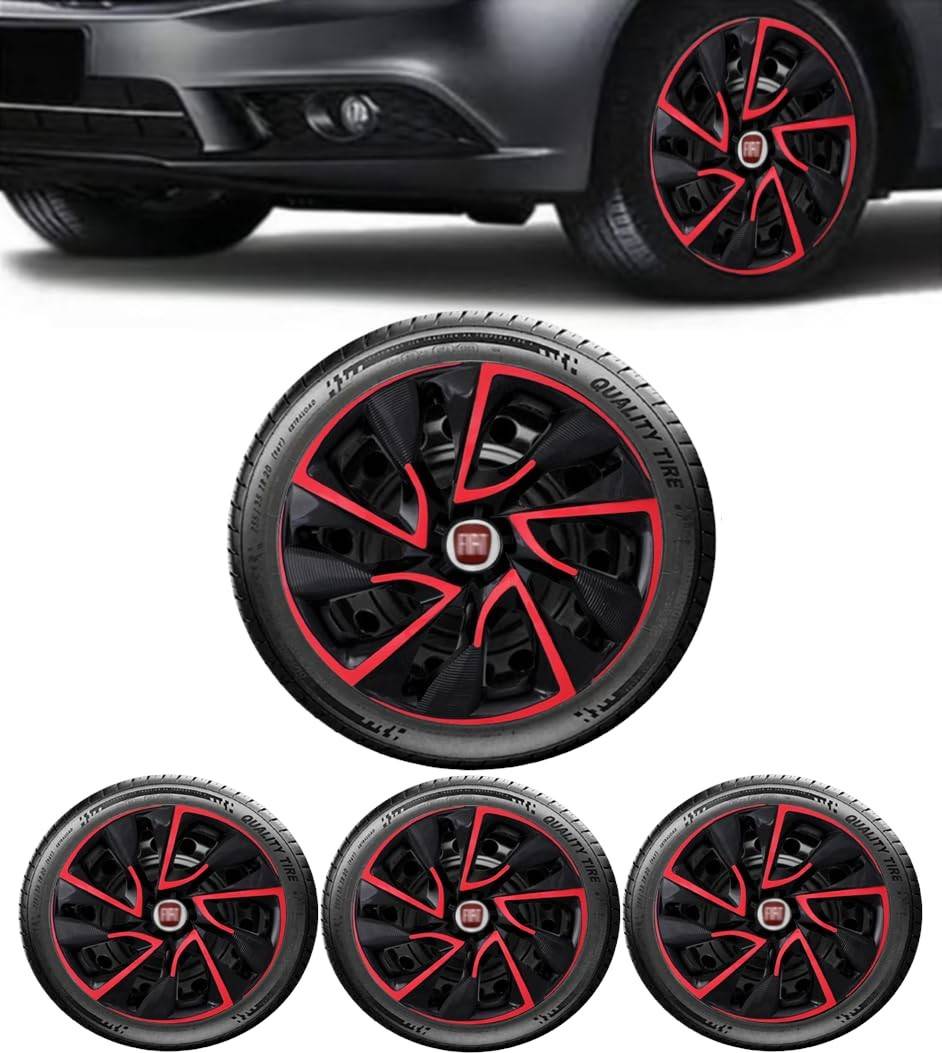 Jogo 4 Calotas Esportivas DS4 Preto/Vermelho Aro 13 FIAT Uno (1993-2011)