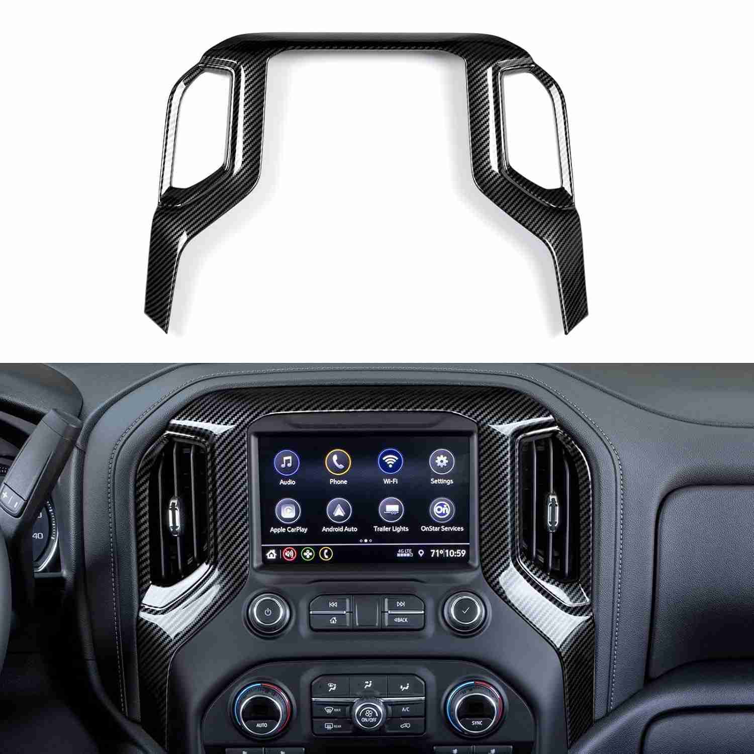 Upgrade Interior: Capa Painel Console Fibra de Carbono para Chevrolet Silverado & GMC Sierra (2019-2025)