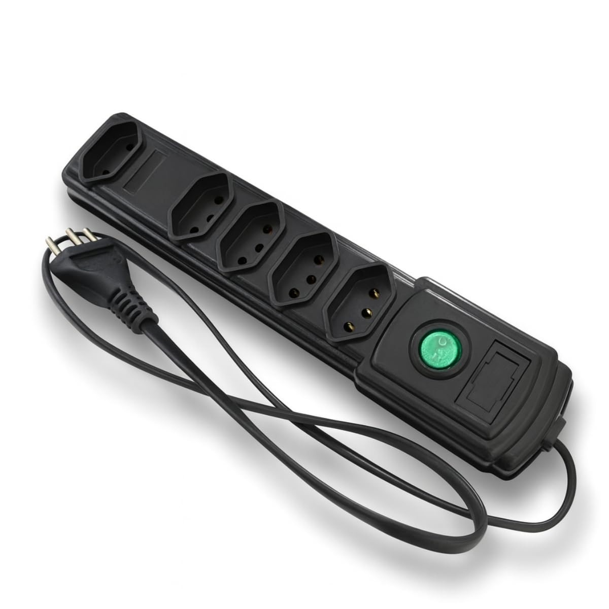 Filtro de Linha Preto Bivolt 5 Tomadas 10A com Fusível e Botão Liga/Desliga - Segurança e Praticidade