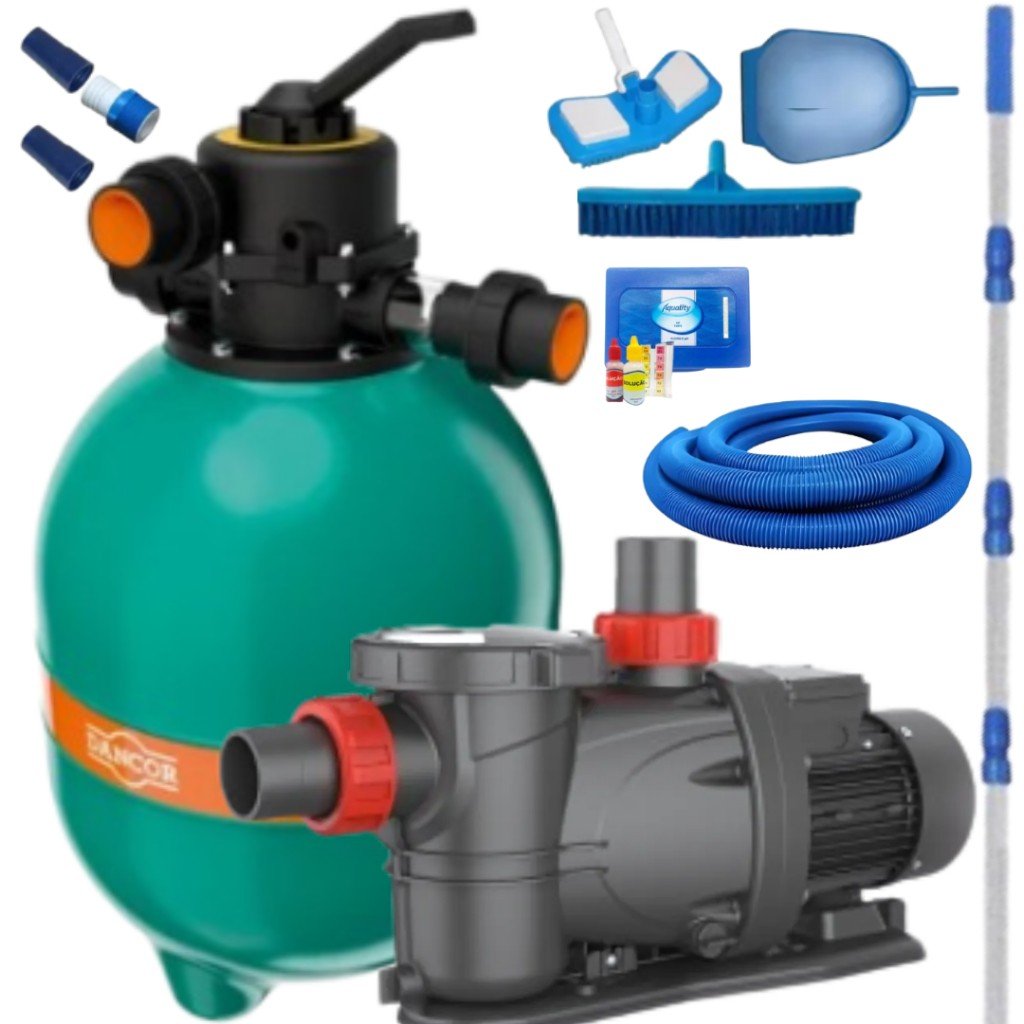 Filtro de Piscina Completo: DFR15 + Bomba + Kit Limpeza
