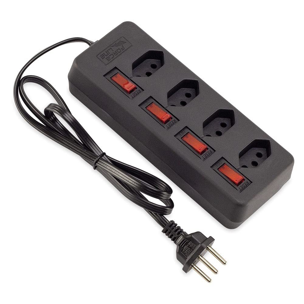 Force Line Filtro de Linha 4 Tomadas Tripolares com Disjuntor Rearmável - Preto