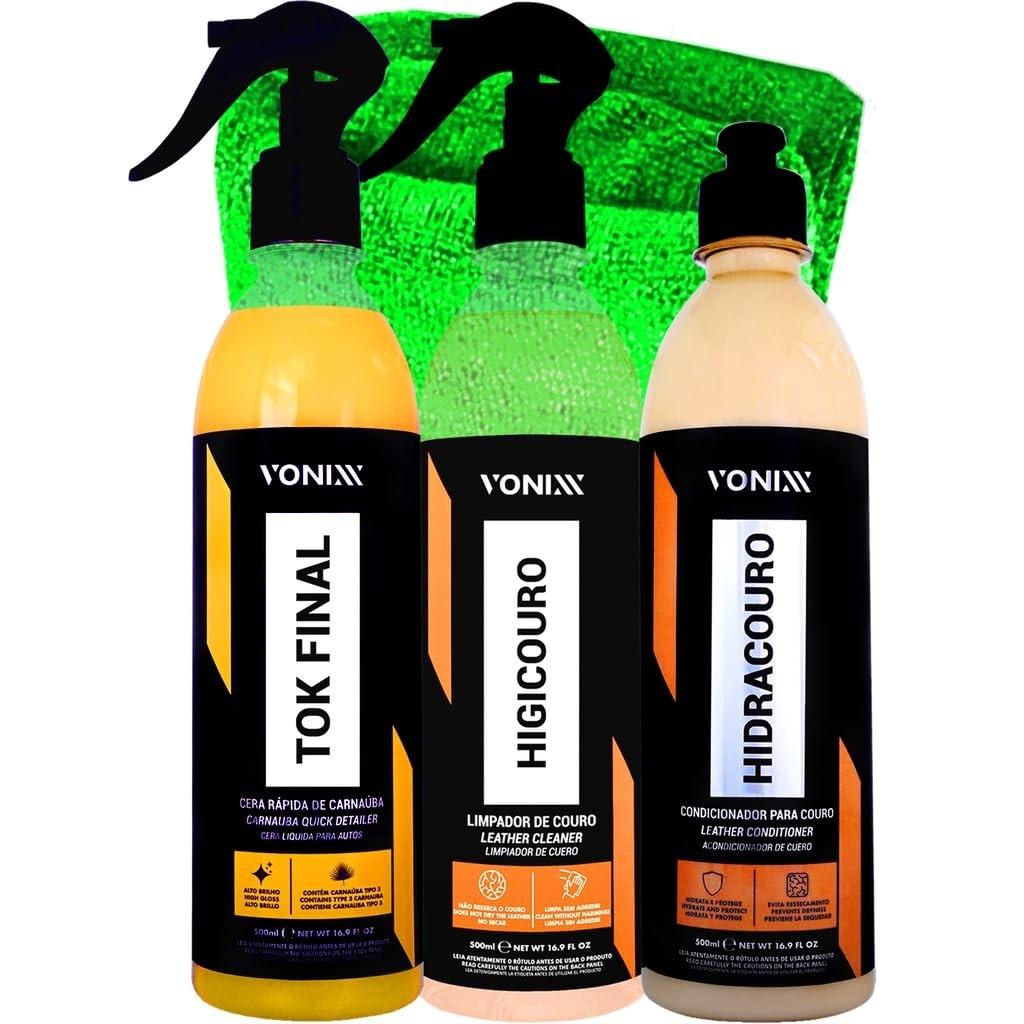 Kit Completo Vonixx: Higicouro, Hidracouro, Tok Final e Toalha Microfibra - Limpeza e Proteção Impecável para Couro