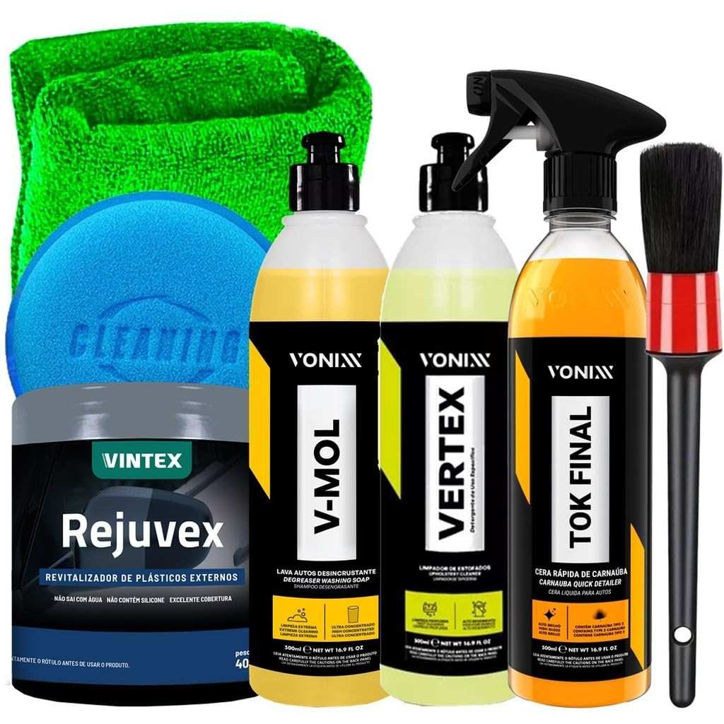 Kit Completo Vonixx: Tok Final, Vertex, V-Mol, Rejuvex e Acessórios Karbox para Detalhamento Automotivo