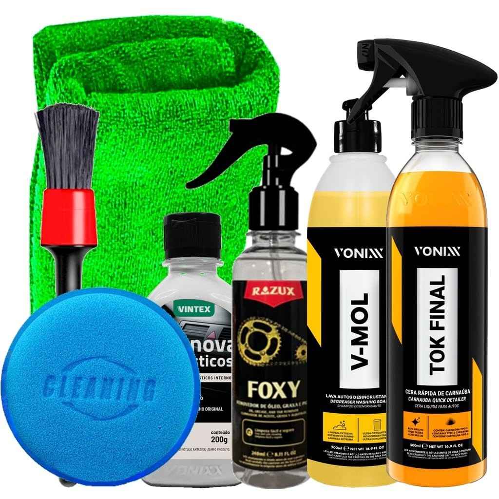 Kit Completo Estética Automotiva Vonixx: Cera Tok Final, V-Mol, Limpa Motor e Mais!