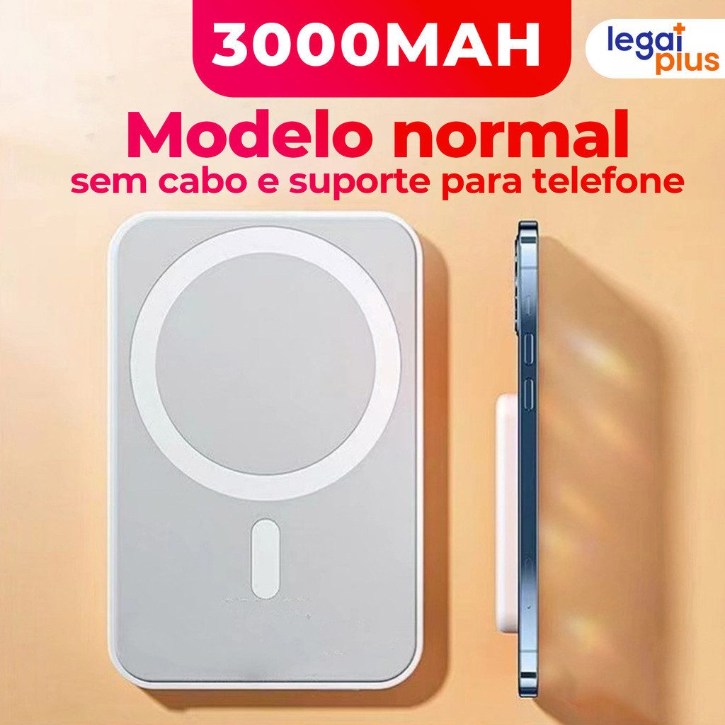 Carregador Portátil 10.000mAh Magsafe: Sem Fio e Com Fio