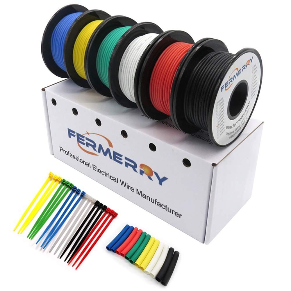 Kit Fio Silicone 24 AWG Fermerry: 6 Cores Flexíveis para Projetos Elétricos | 30 Pés de Cobre Estanhado