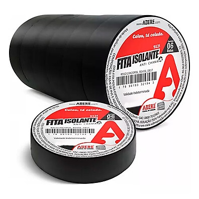 Fita Isolante Preta 18mm: Kit 6 Rolos Adere