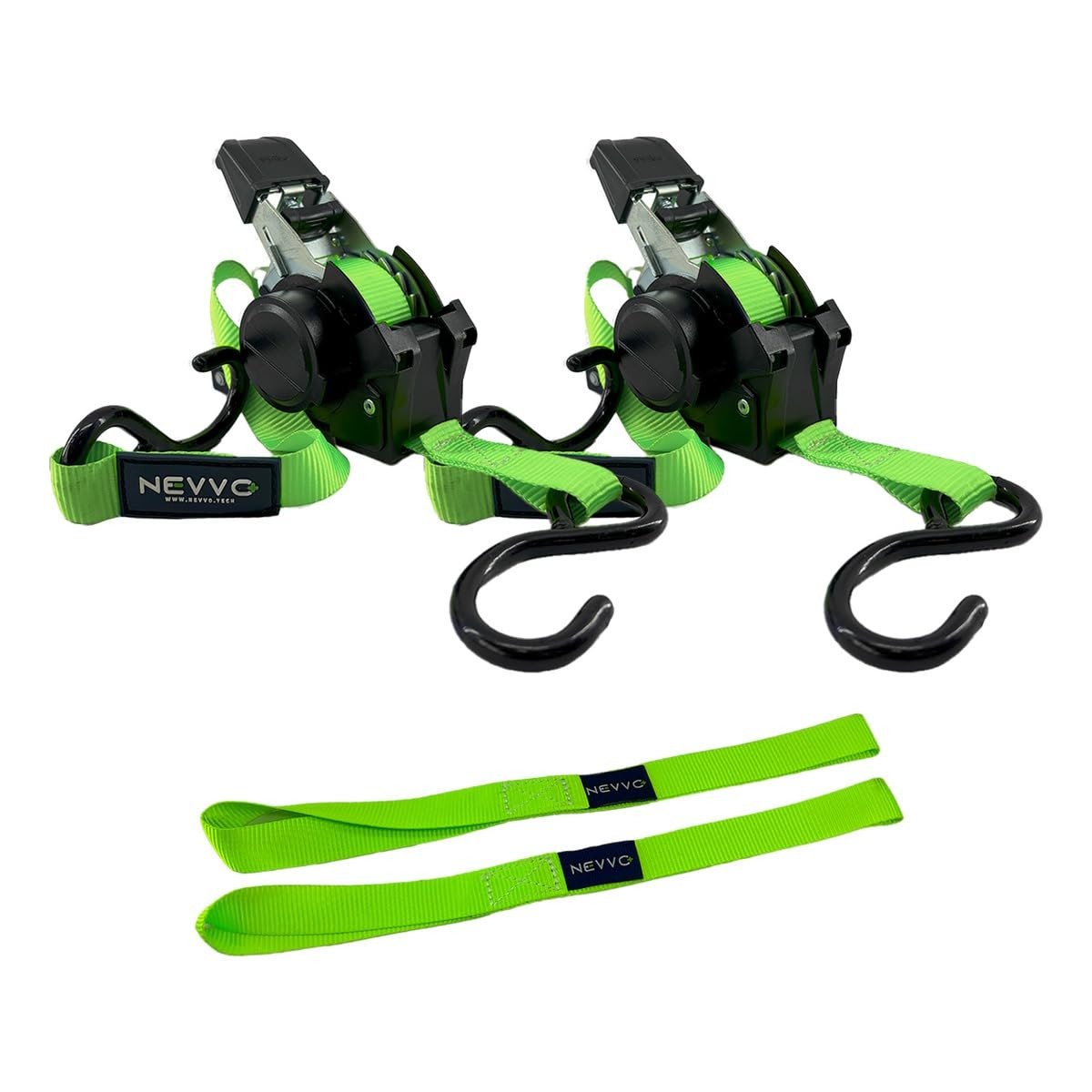 Kit 2 Cintas Catraca Automática Retrátil 3,6m 680kg + Fitas Extensão Laço NEVVO