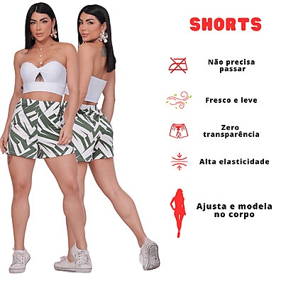 Kit 4 Shorts Feminino Cintura Alta Estampadas Fitness