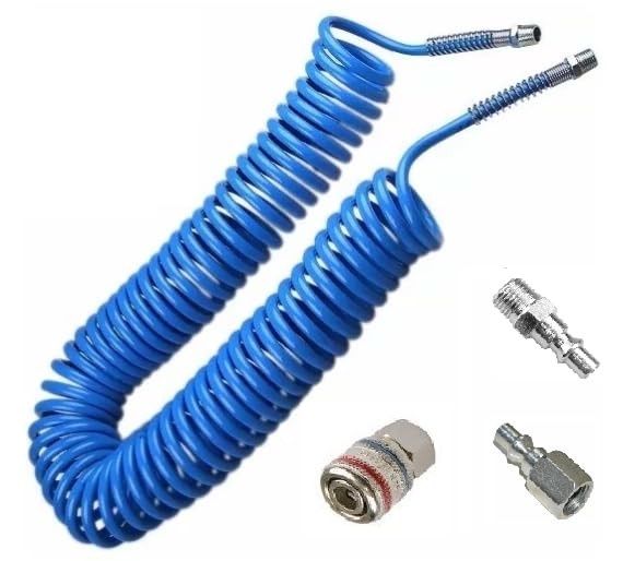 Mangueira Espiral PU 10m para Compressor 1/4" - Azul Resistente e Flexível