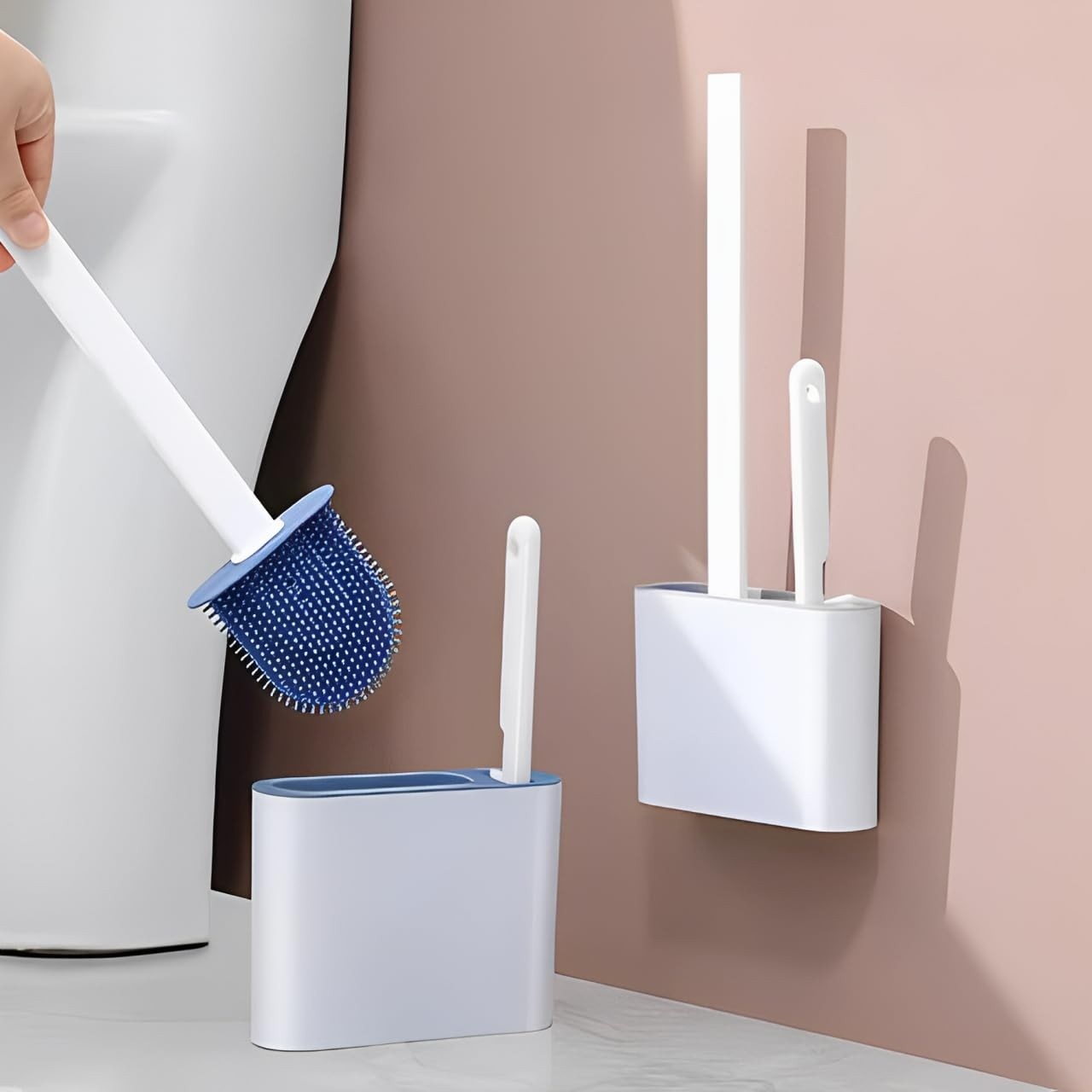 Kit 2 Escovas para Vaso Sanitário com Suporte Ventilado - Silicone Flexível + Escova Rígida