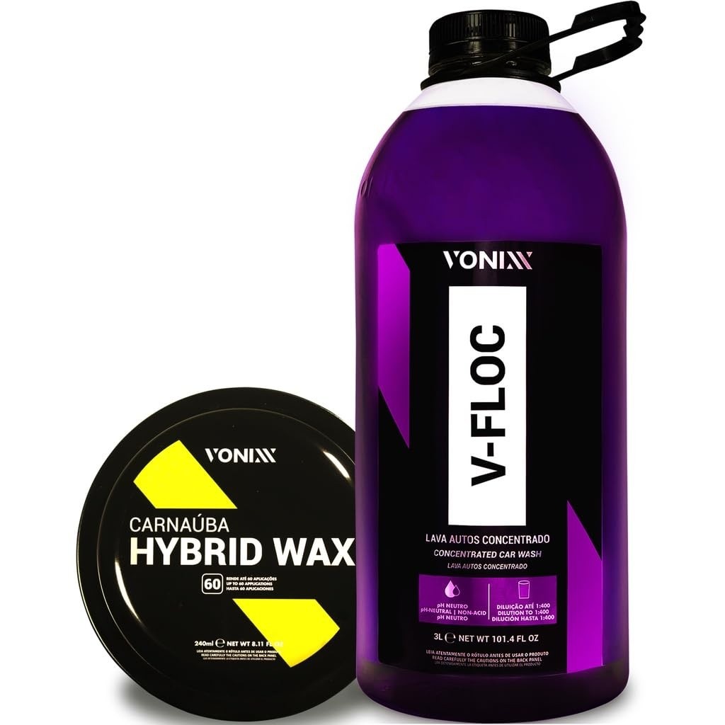 Kit Essencial Vonixx: V-Floc 3L + Carnaúba Hybrid Cleaner 240ml - Brilho e Proteção Impecáveis!
