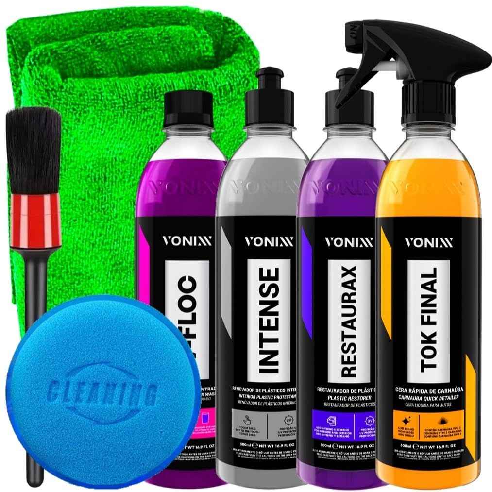 Kit Completo Vonixx Tok Final, Restaurax, Intense, V-Floc + Acessórios Karbox para Detalhamento Automotivo
