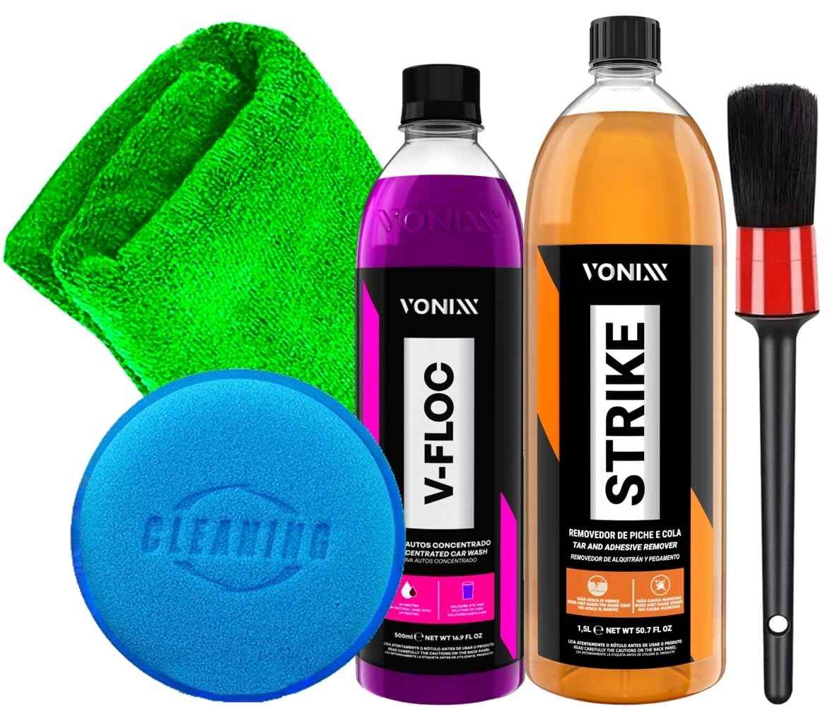 Kit Completo Limpeza Automotiva Vonixx & Karbox: Strike, V-Floc, Toalhas e Pincel