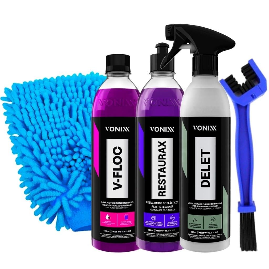 Kit Completo Vonixx: Limpeza e Restauração Automotiva Profissional com Delet, Restaurax e V-Floc