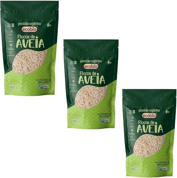 Aveia Orgânica Ecobío Flocos - 250g - Kit com 3 unidades