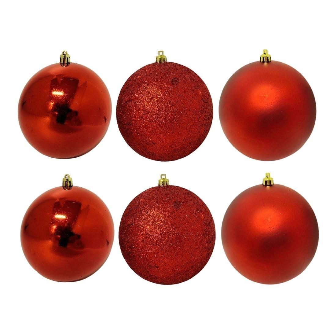 Jogo 6 Bolas de Natal 10cm Vermelhas: Glitter, Fosca e Lisa - Toque de Elegância Bela Flor