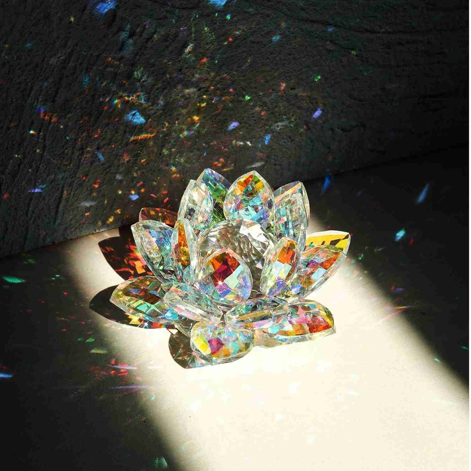 Ornamento de Flor de Vidro com Estatueta de Cristal Colorido - Decoração Elegante para Casa e Escritório