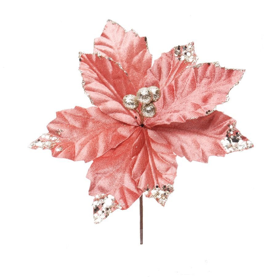 Flor de Natal Veludo Rosa: Decore com Glitter!