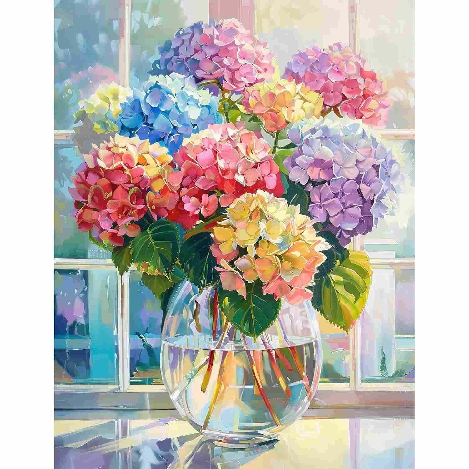 Kit de Pintura com Diamantes 5D - Flor de Hortênsia | Arte Relaxante para Adultos