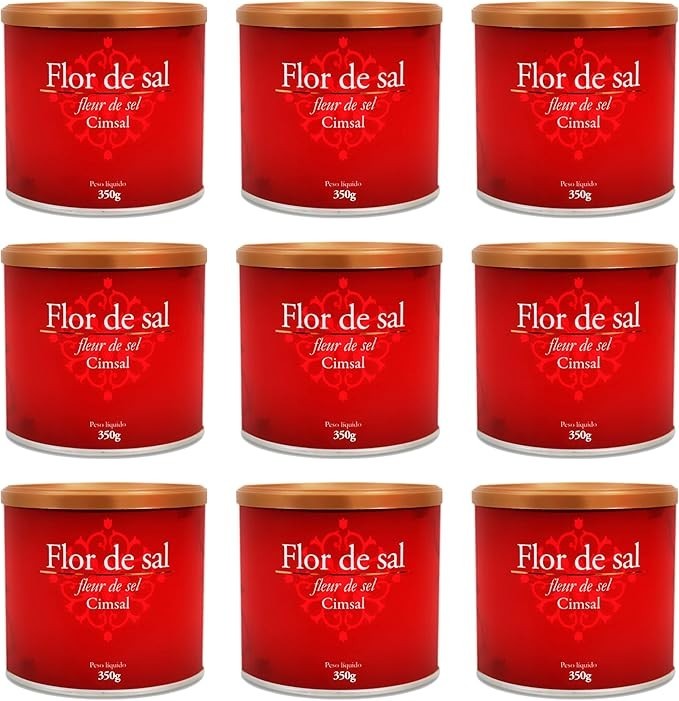 Flor De Sal Cimsal, 350g (Sal Marinho Integral) Rico em Minerais Como Magnésio, Cloreto de Sódio e Potássio Kit Com 9 Latas