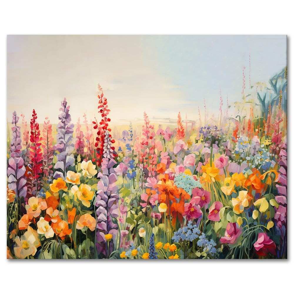 Kits de Pintura por Números para Adultos - Jardim em Floração | Tela 40x50cm com Flores Coloridas