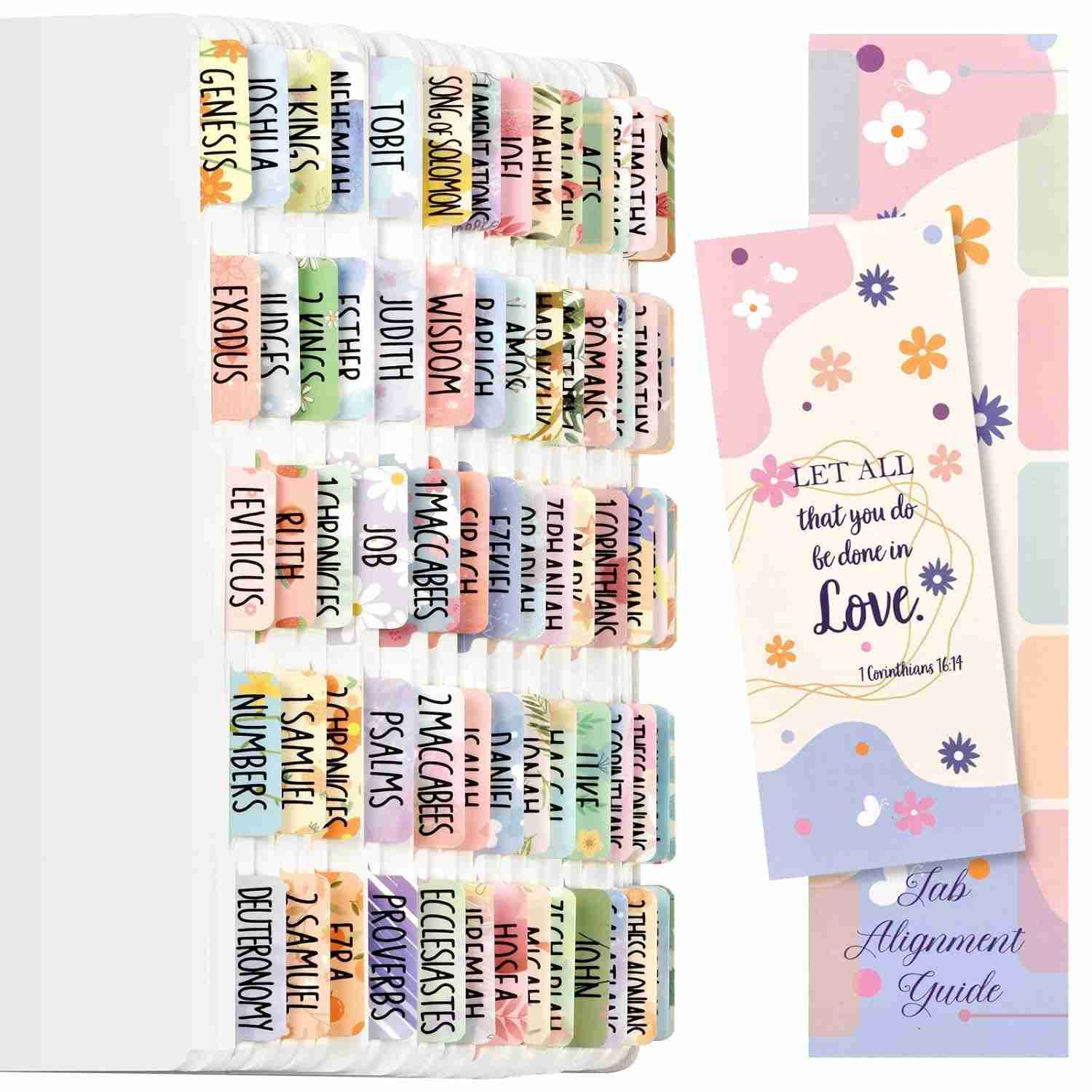 Pacote com 2 Abas Florais da Bíblia para Mulheres e Meninas - 100 Peças Laminadas com Design Colorido para Estudo Bíblico