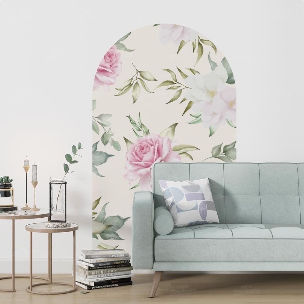 Adesivo de Parede Arco Floral Lavável - Fácil Aplicação e Estilo Sofisticado para Sala e Quarto