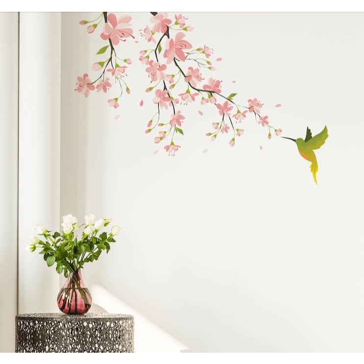 Adesivo de Parede Beija-Flor Floral - Decoração Elegante para Sala e Quarto (Lado Esquerdo ou Direito)
