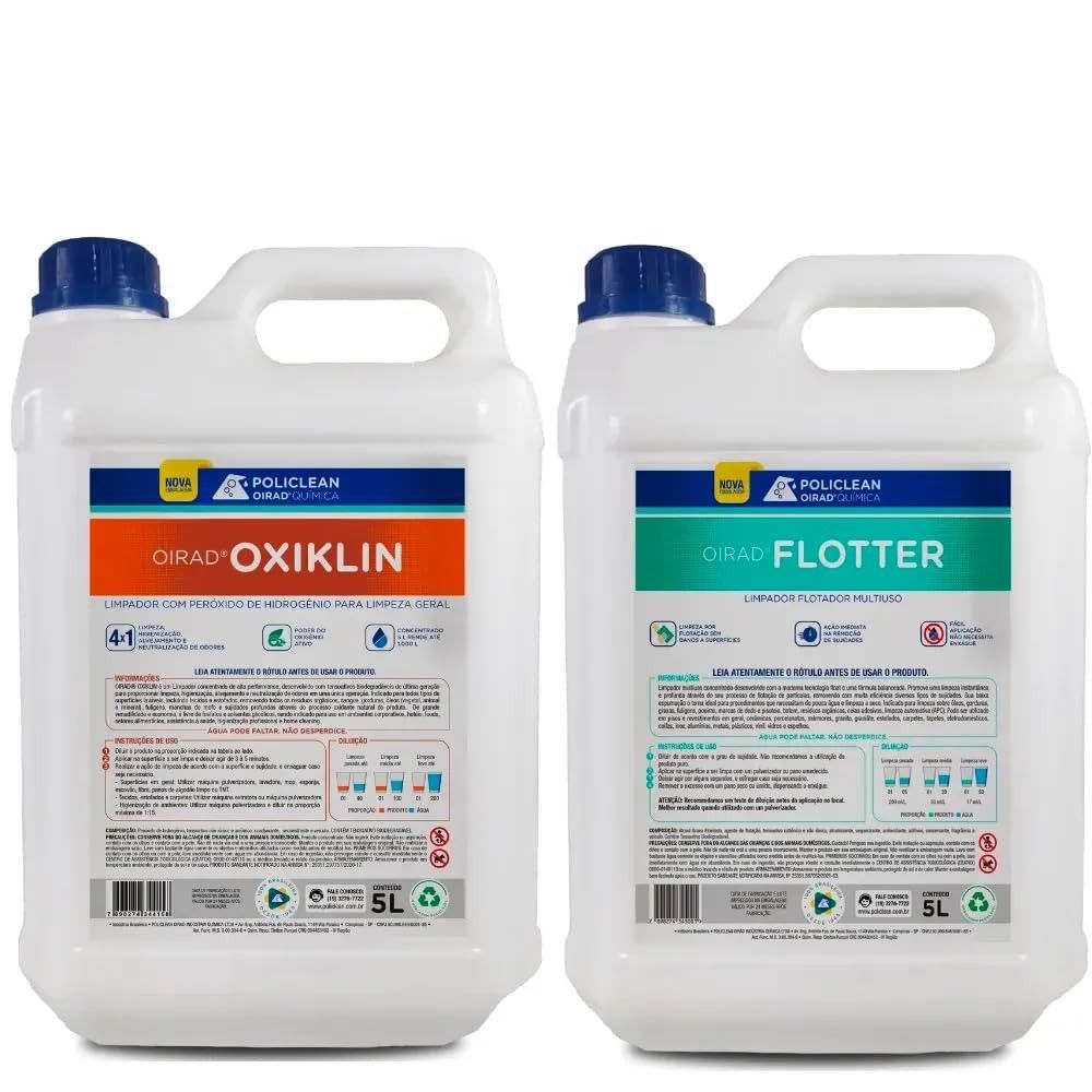 Kit Limpeza Profunda: Peróxido de Hidrogênio Oxiklin + Flotador Flotter para Estofados, Sofás e Tapetes (5L)