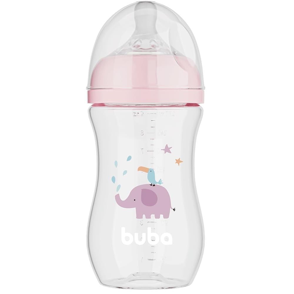Mamadeira Easy Flow Elefante Rosa 270ml - Sistema Anticólico BPA Free da Buba