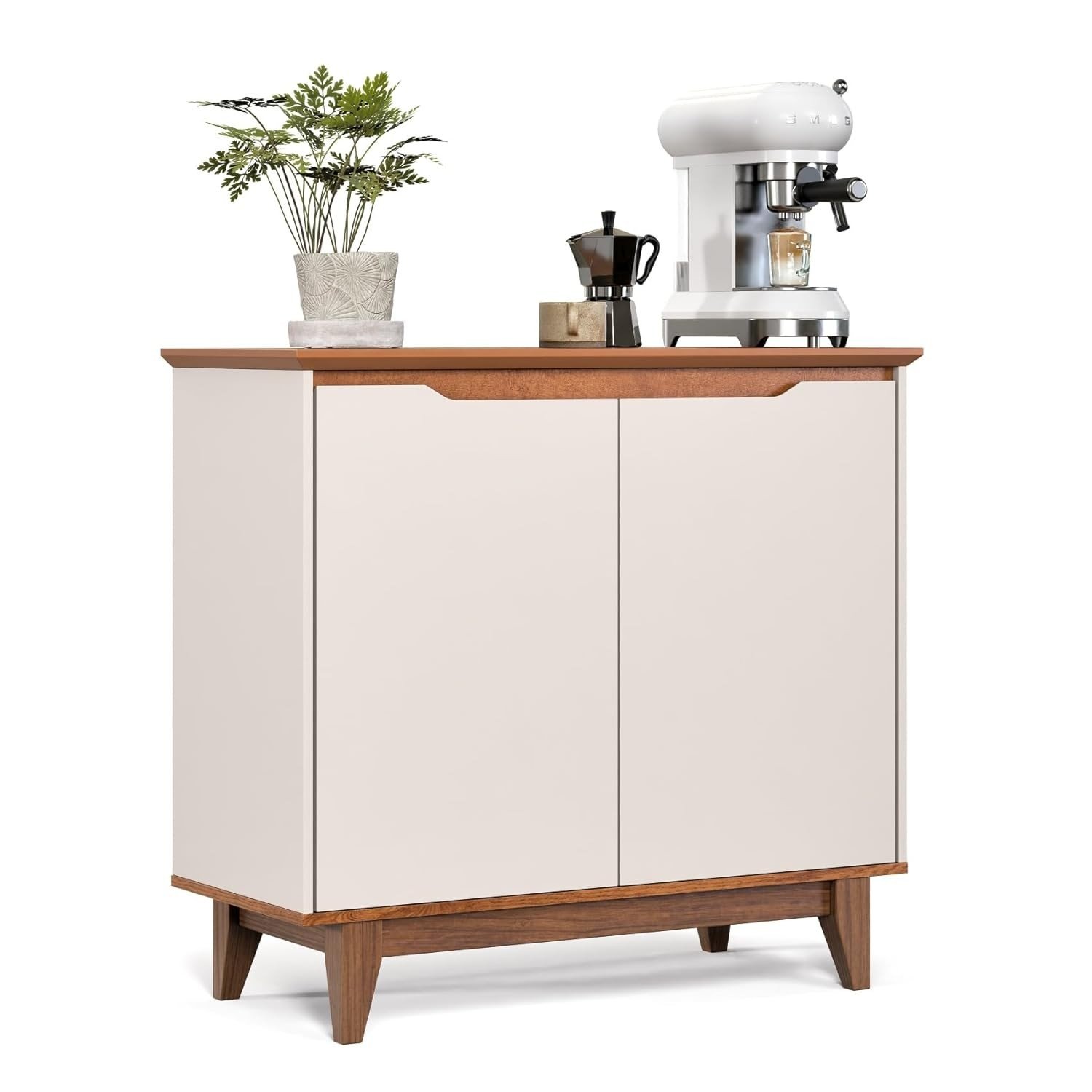 Buffet Flow 2 Portas - Aparador Moderno para Sala de Jantar e Cozinha | Acabamento Off White e Freijó